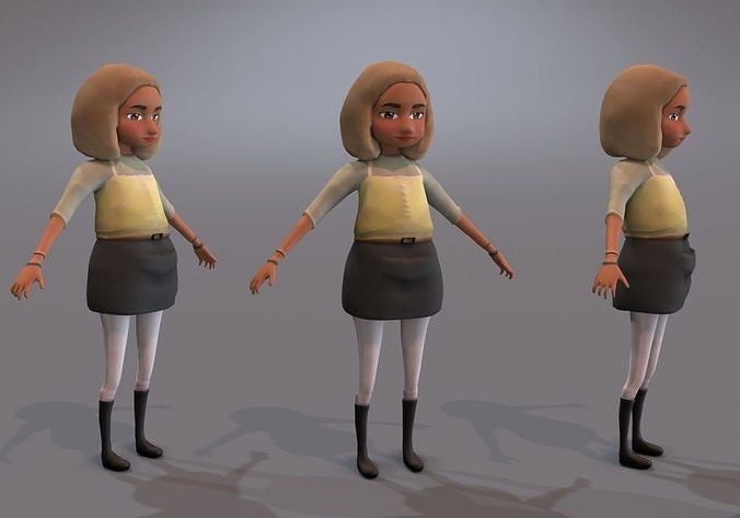 wide girl with blond hair Low-poly 3D model