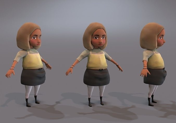 fat little girl with blond hair Low-poly 3D model