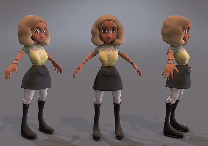 little woman with blond hair Low-poly 3D model