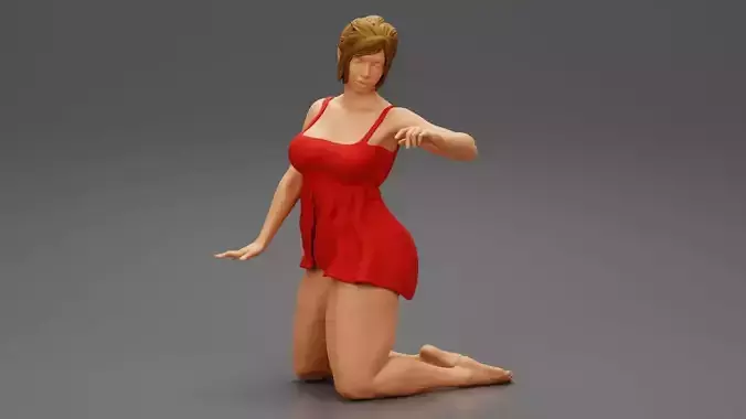 Sexy Woman in Nightdress setting on her Knees 3D print model