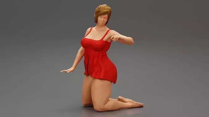 Woman in Nightdress setting on her Knees