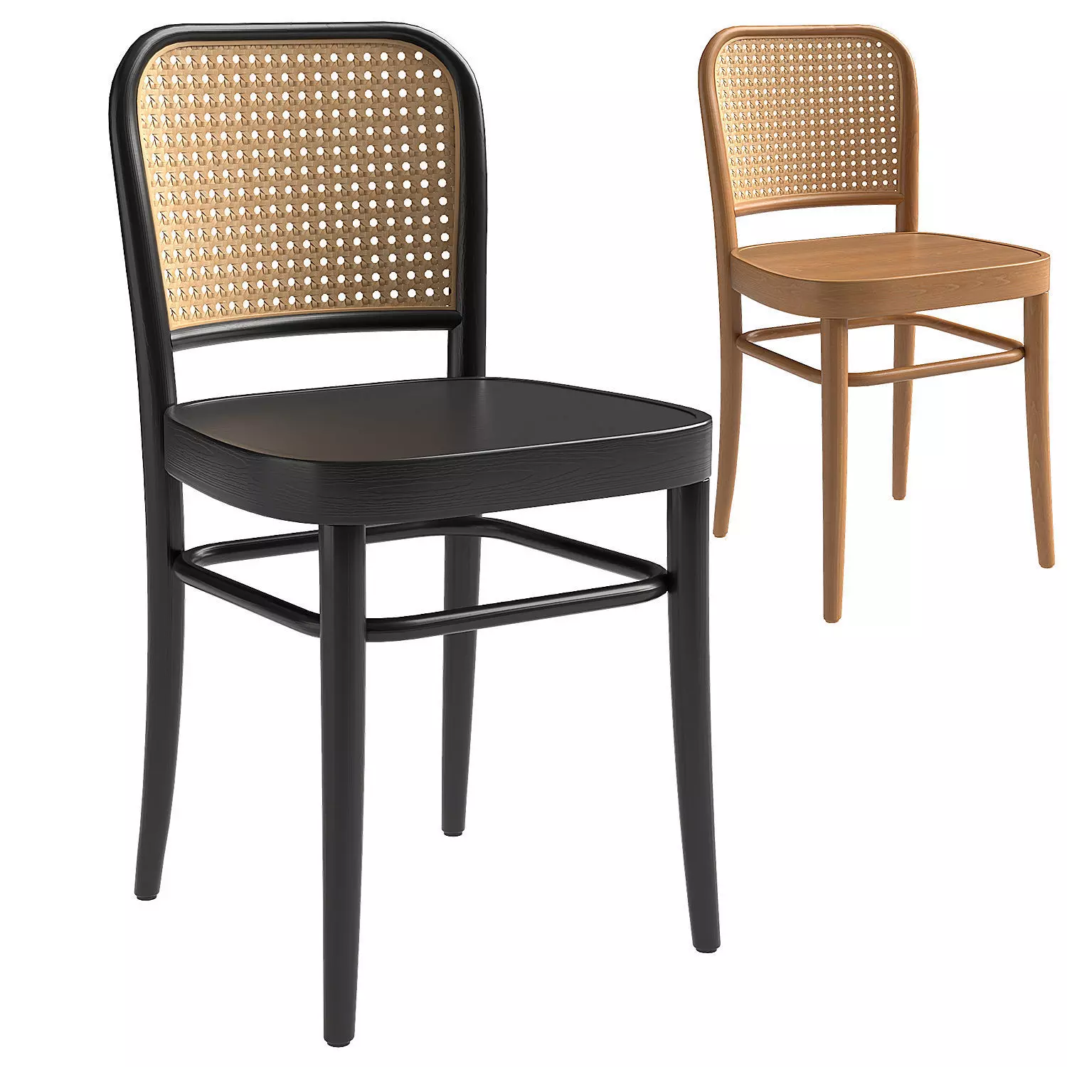 Hoffmann Replica Beech Wood Rattan Dining Side Chairs Low-poly 3D model_0