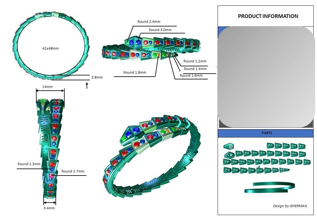 Serpenti Bulgari diamond snake bracelet 3D print model_7