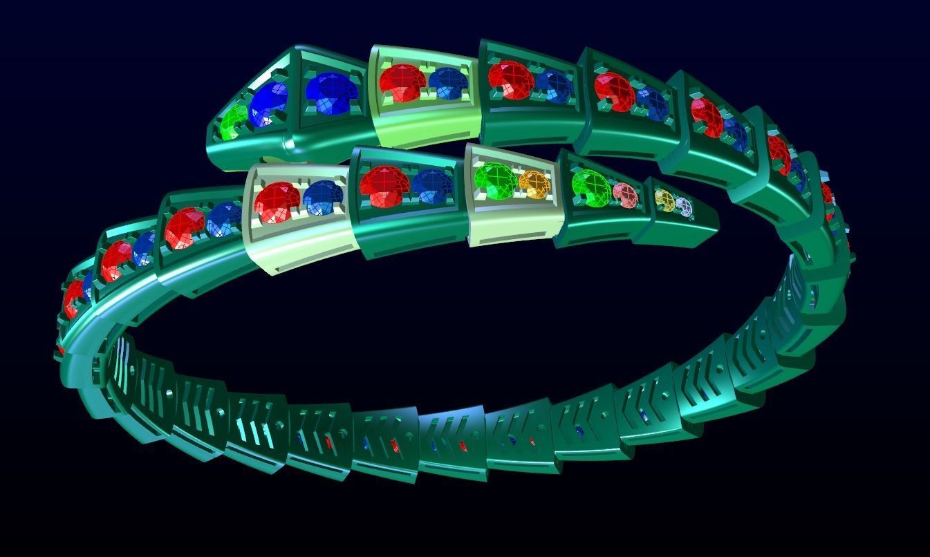 Serpenti Bulgari diamond snake bracelet 3D print model_4