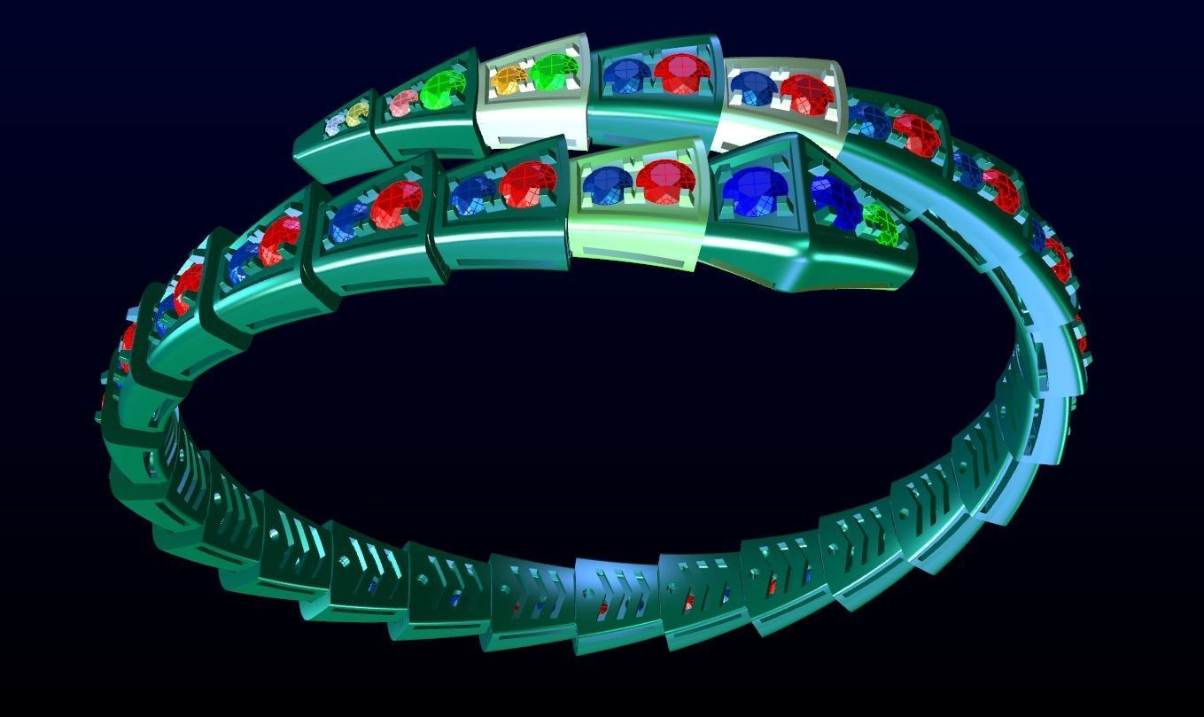 Serpenti Bulgari diamond snake bracelet 3D print model_5