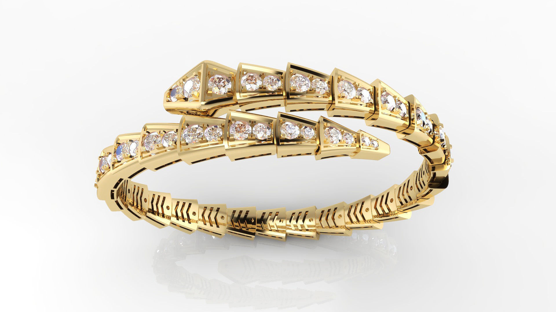 Serpenti Bulgari diamond snake bracelet 3D print model_2