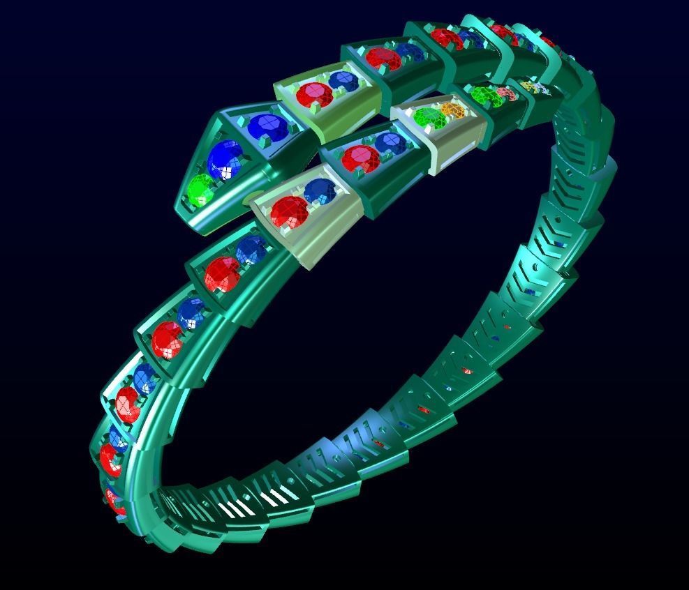 Serpenti Bulgari diamond snake bracelet 3D print model_3