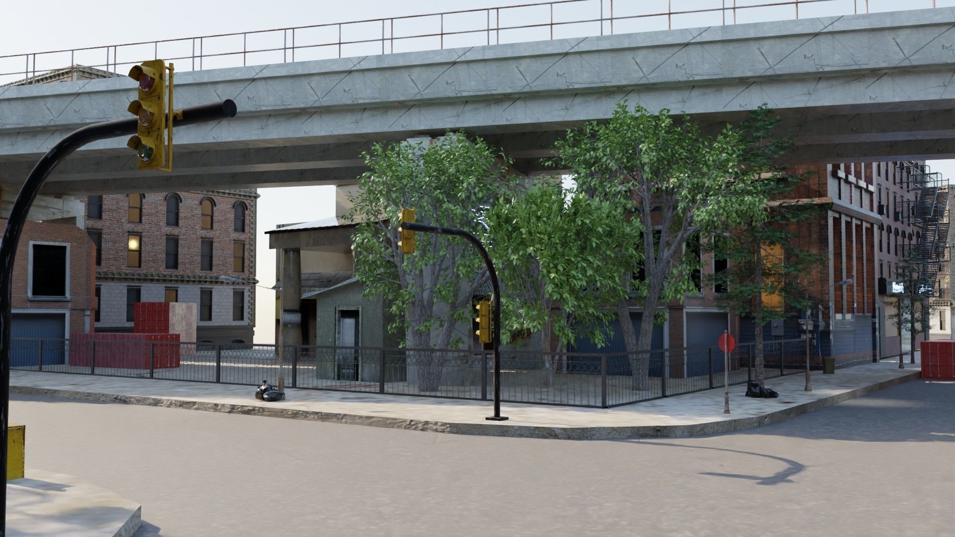 City with rail bridge 3D model_4