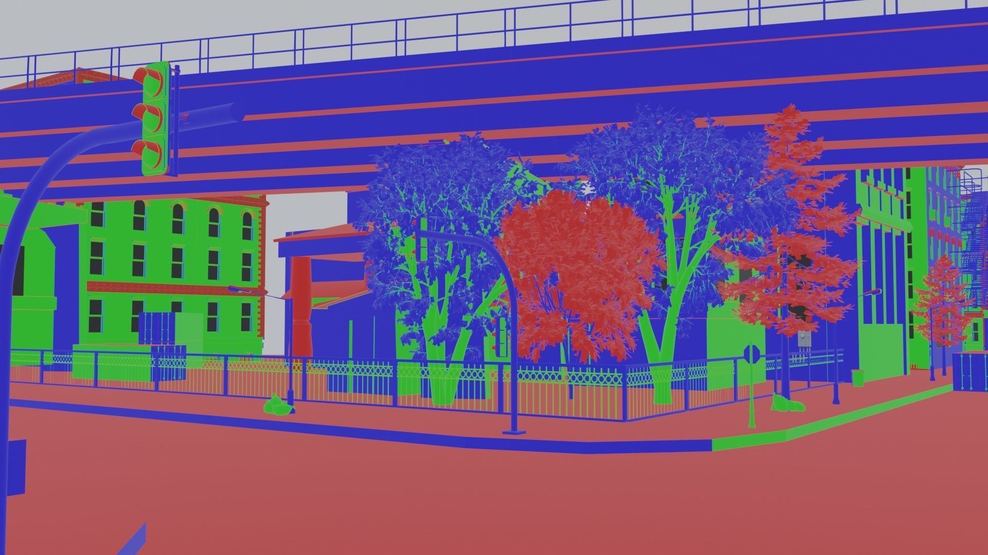 City with rail bridge 3D model_9