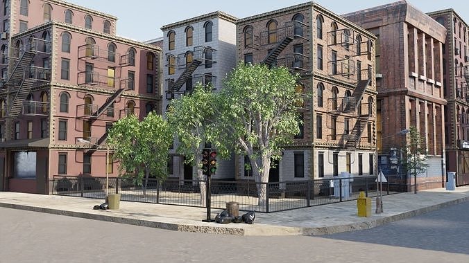 City with rail bridge 3D model