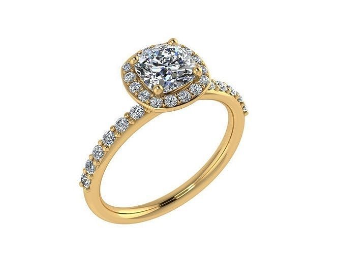 Ring031 halo diamond engagement ring gold 3D print model