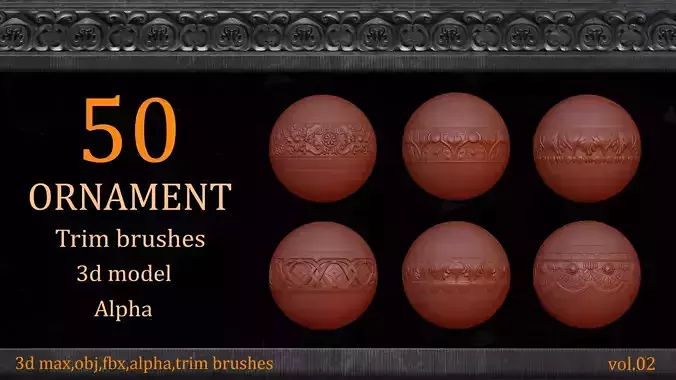 50 Ornament Trim Brushes and 3D Models and  Alpha 4K  VOL 02