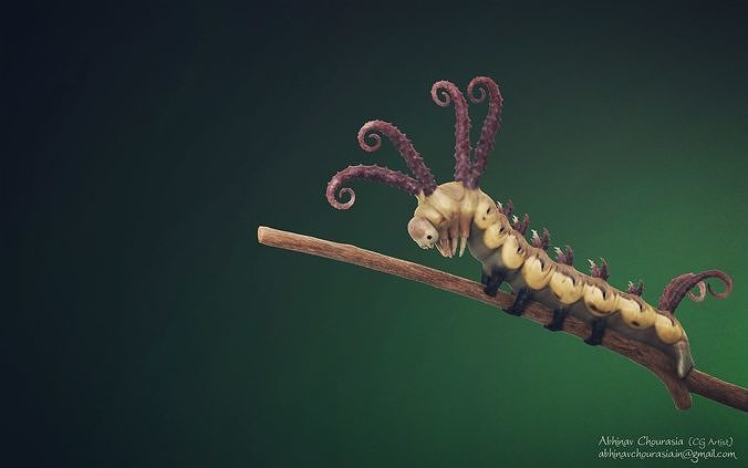 Caterpillar 3D Print Model on branch 3D print model