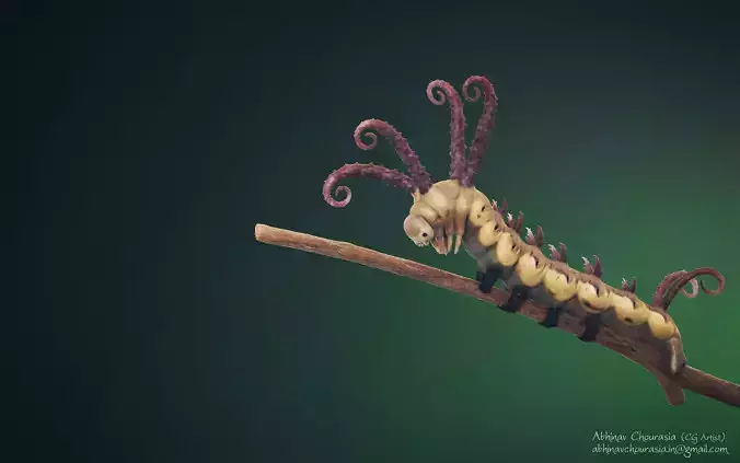 Caterpillar 3D Print Model on branch