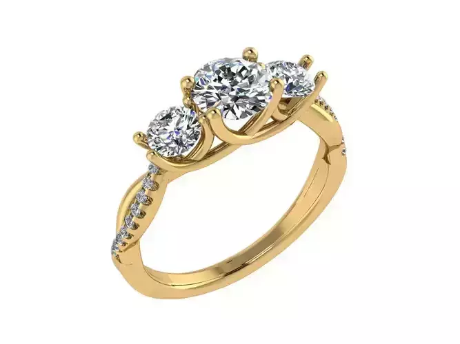 Ring033 three stone diamond engagement ring gold