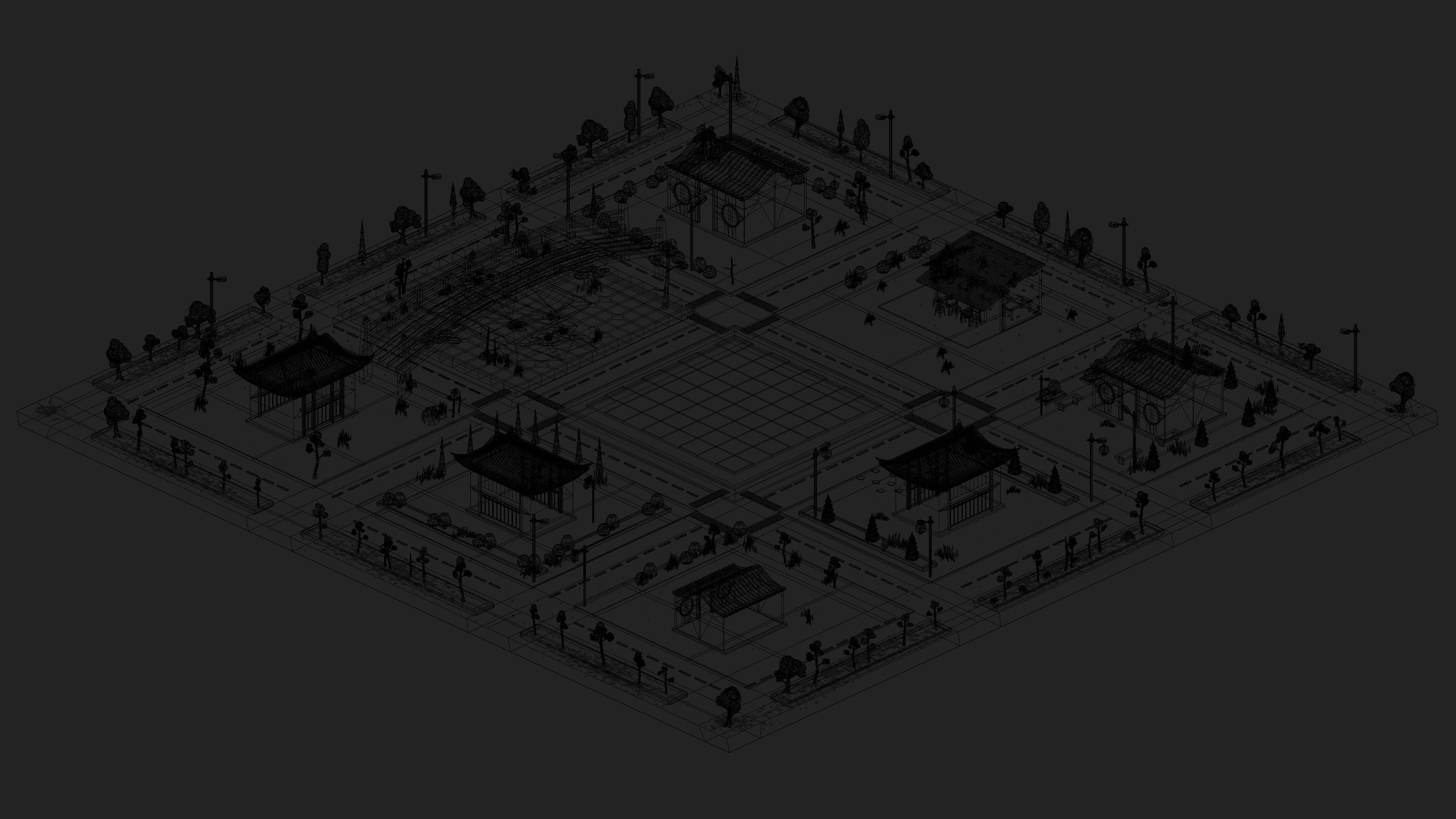 Low poly Japan city scene with chessboard 3D model Low-poly 3D model_6