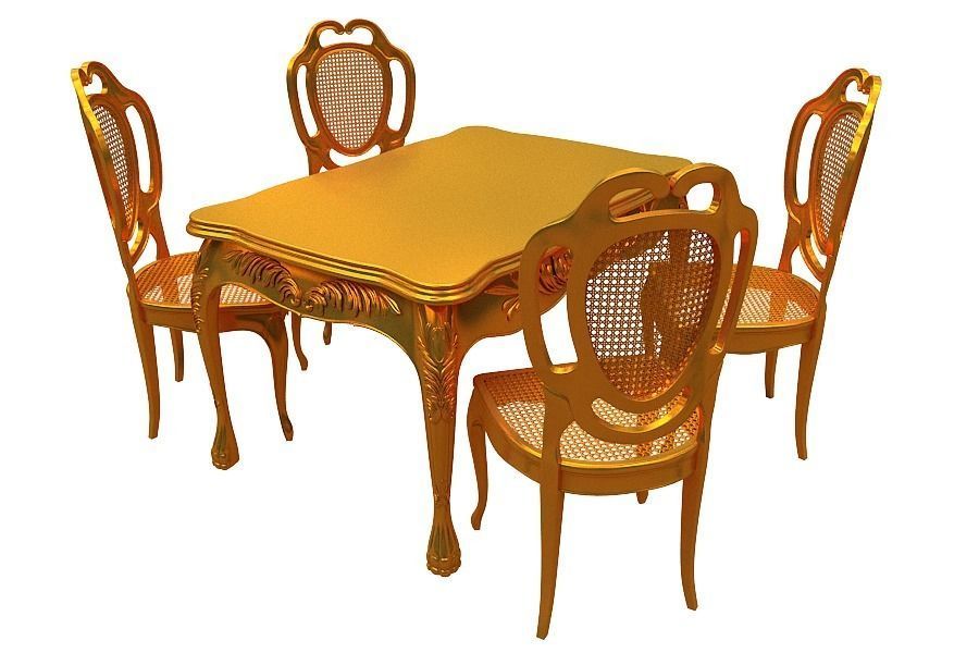 classical Dining set Low-poly 3D model_2