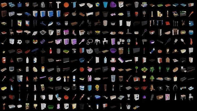 329 Low Poly interior Home Assets Low-poly 3D model