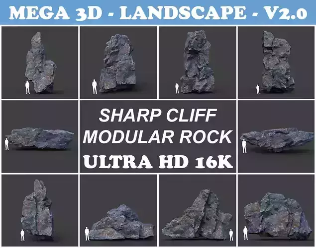 Low poly Ultra HD Sharp Cliff Modular Rock 220405
