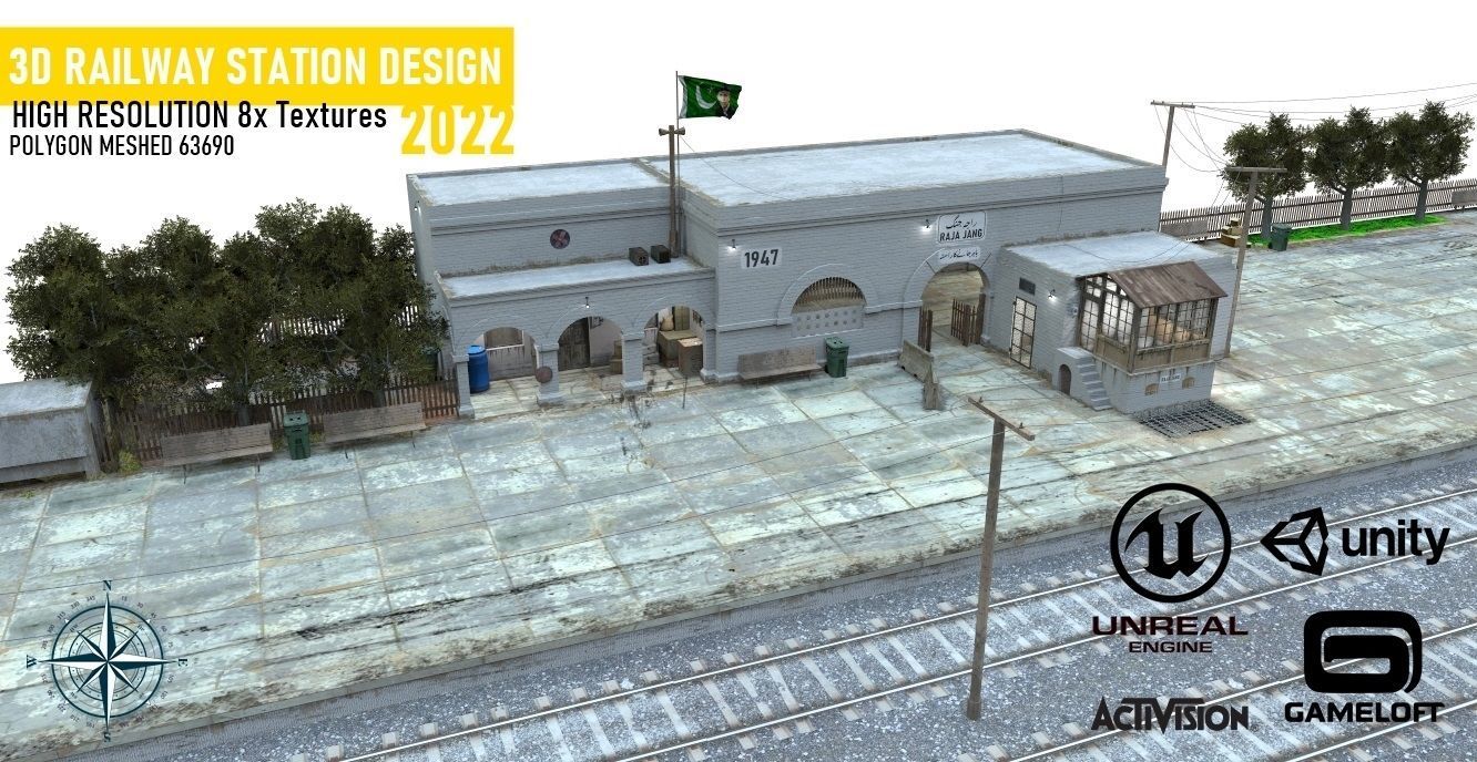 Railway Station Low-poly 3D model_13