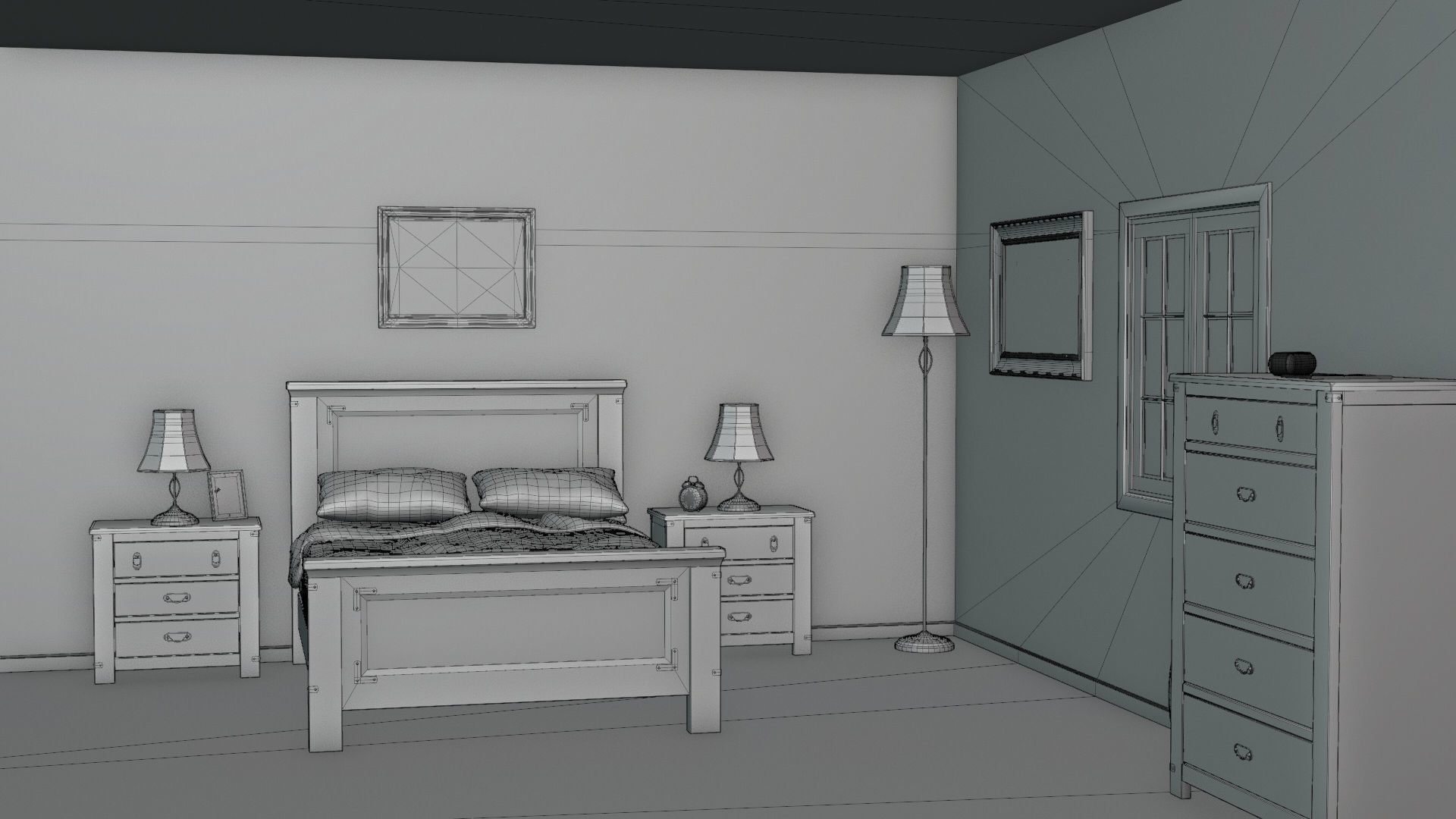 Light Bedroom Set Low-poly 3D model_8