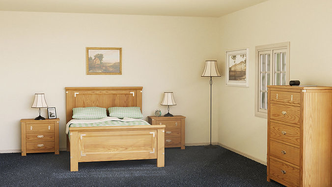Light Bedroom Set Low-poly 3D model 7