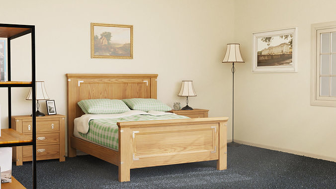 Light Bedroom Set Low-poly 3D model 2