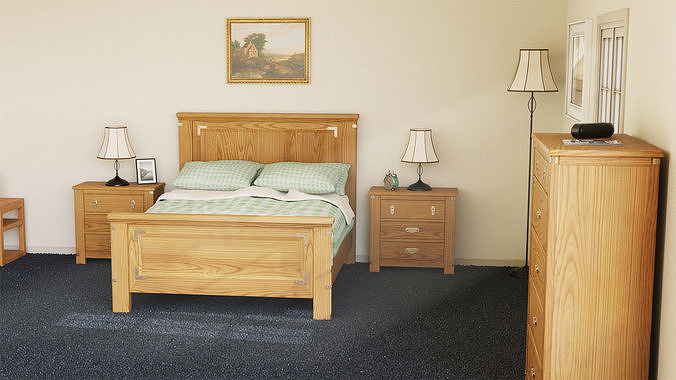 Light Bedroom Set Low-poly 3D model 3