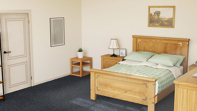 Light Bedroom Set Low-poly 3D model 5