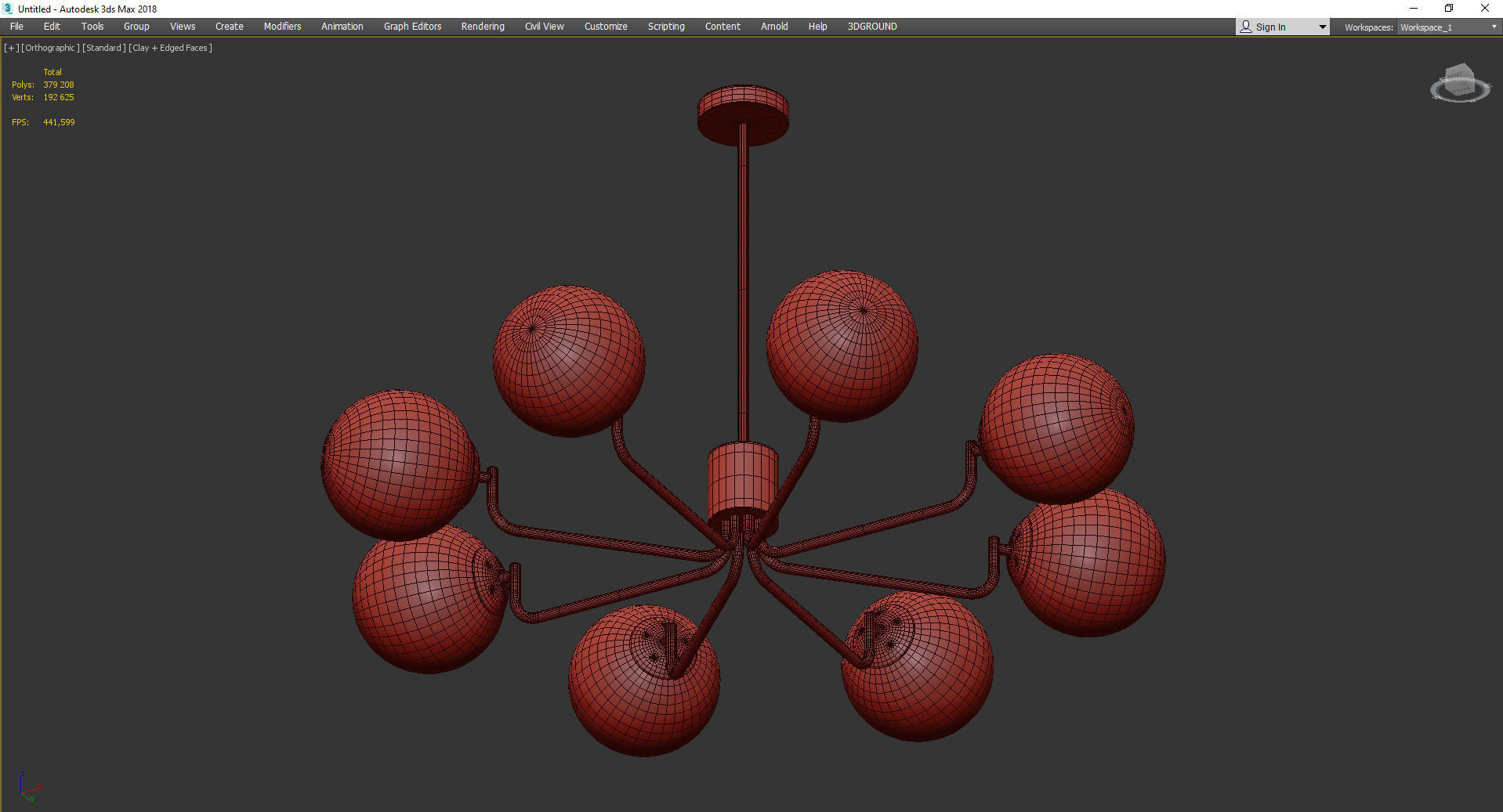 8 Head Brass and Black Chandelier with Radial Design Low-poly 3D model_3