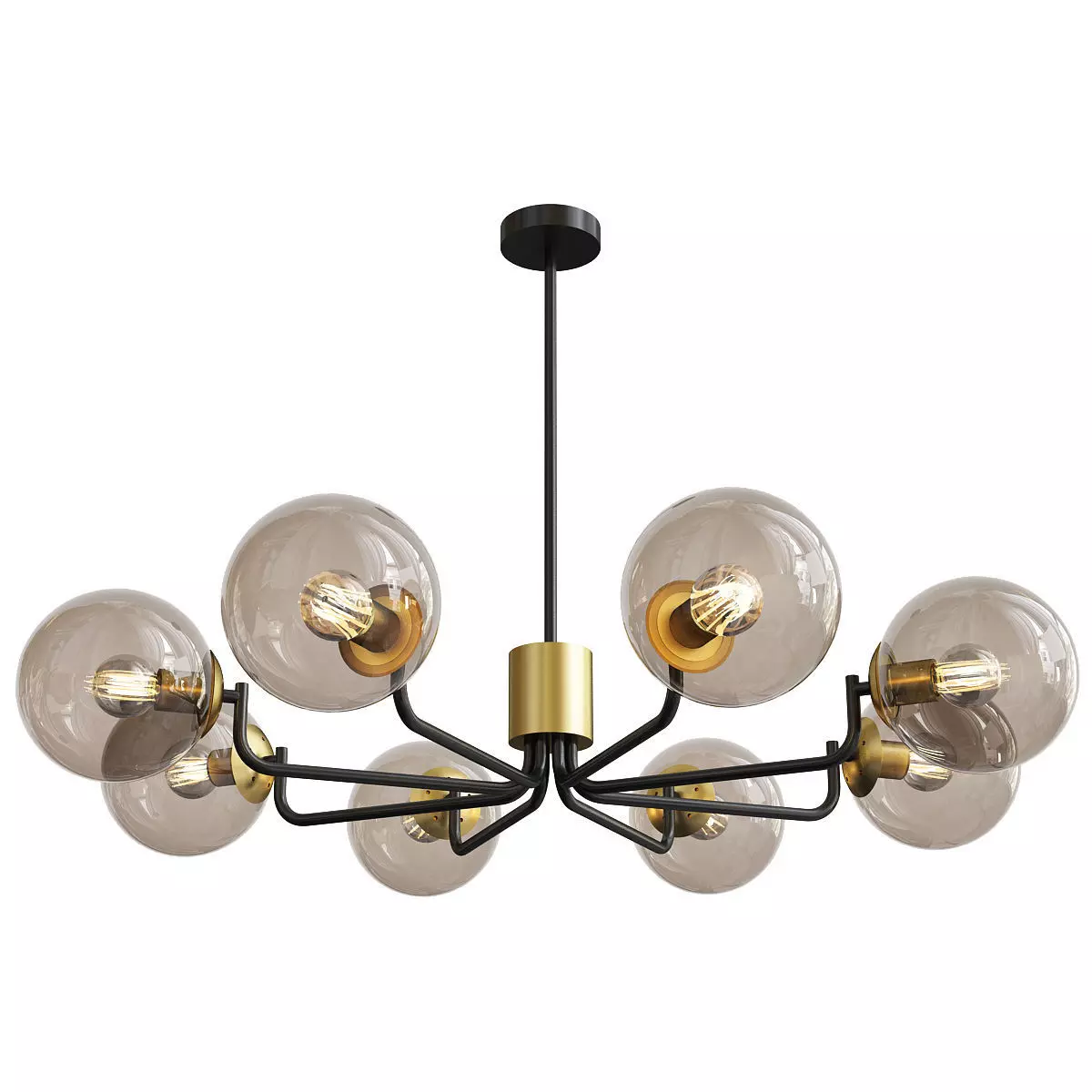 8 Head Brass and Black Chandelier with Radial Design Low-poly 3D model_0