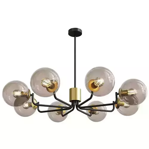 8 Head Brass and Black Chandelier with Radial Design