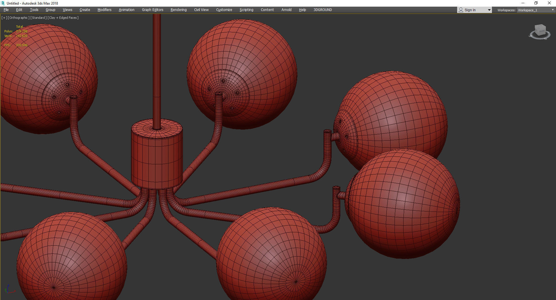8 Head Brass and Black Chandelier with Radial Design Low-poly 3D model_4