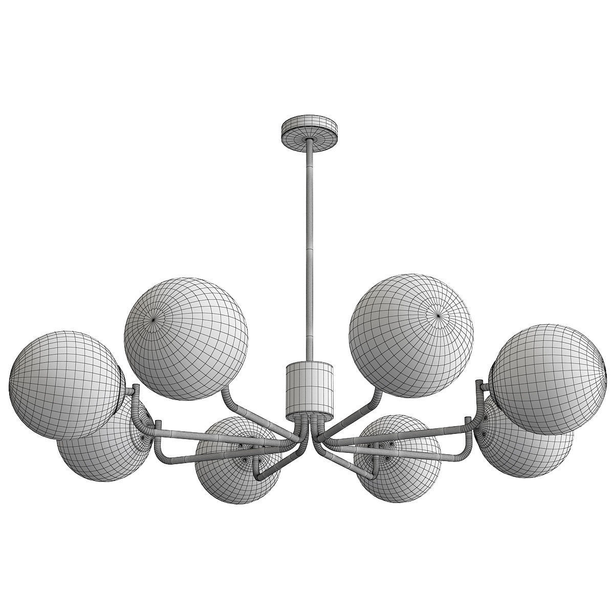 8 Head Brass and Black Chandelier with Radial Design Low-poly 3D model_1
