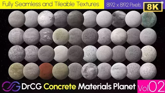 40 PBR Concrete Material 8K  Concrete Planet Vol 02