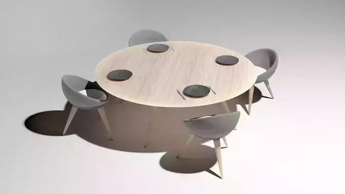 Round Dining Table with 4 Chairs 3D model