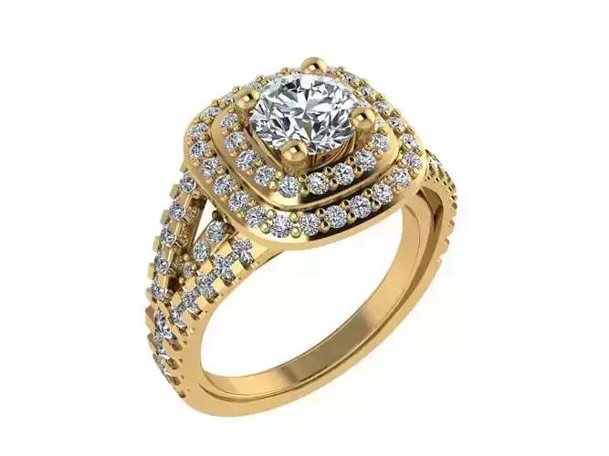 Ring041 gold diamond halo engagement ring 3D print model