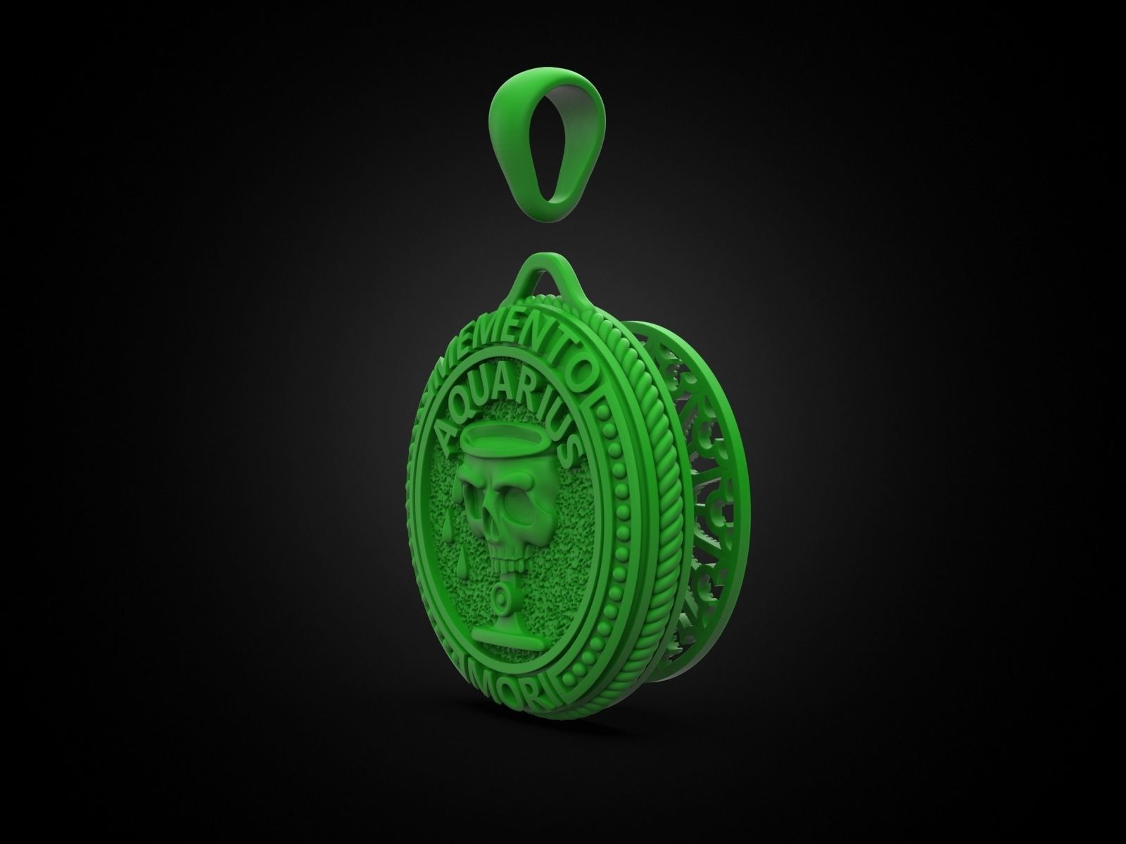 Zodiac skull pendant Aquarius 3D print model_3
