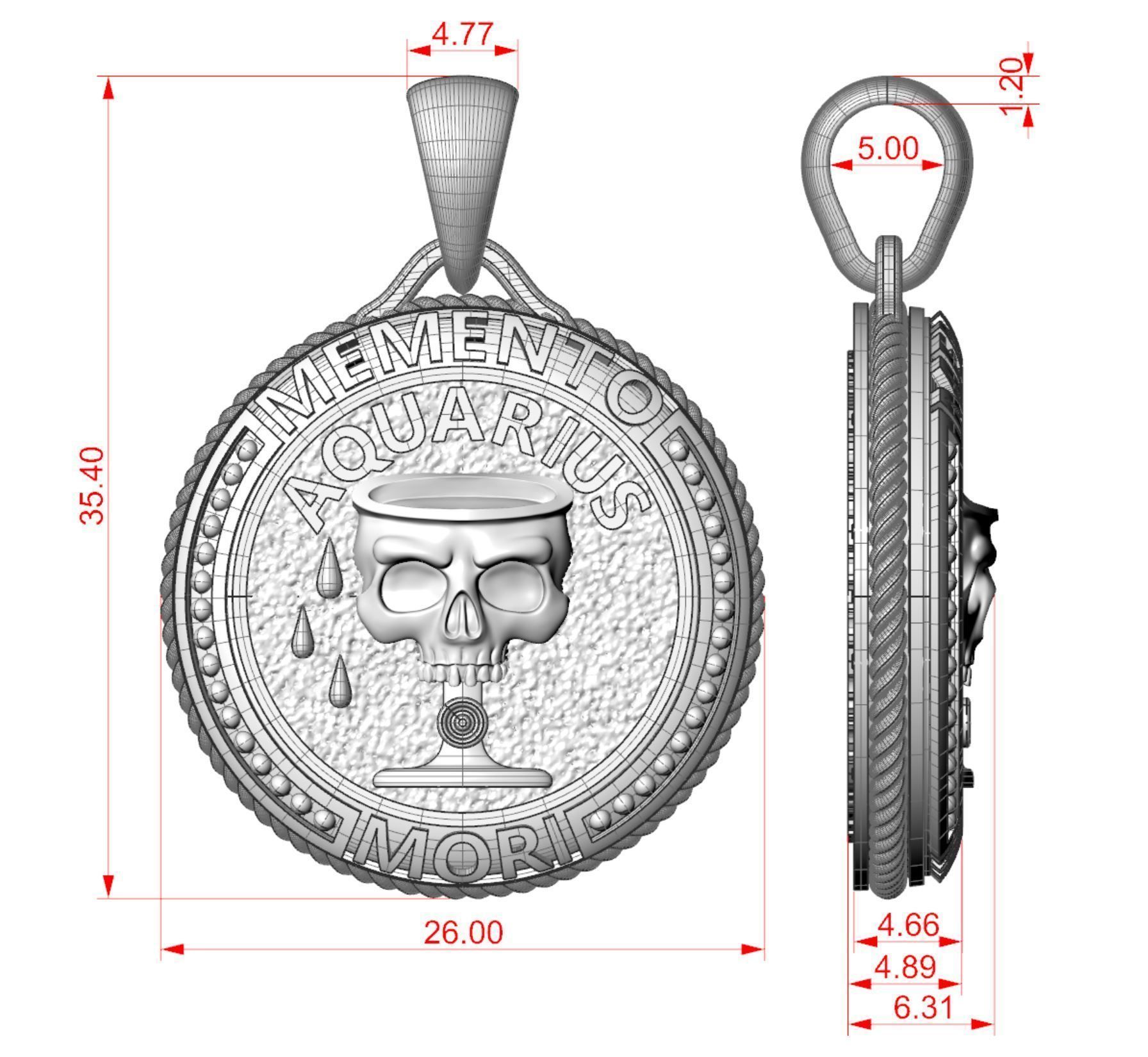 Zodiac skull pendant Aquarius 3D print model_5