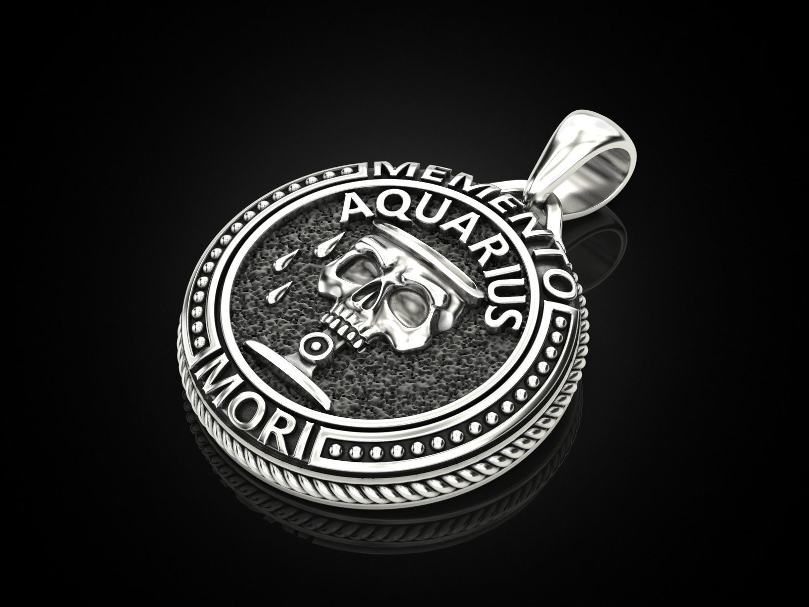 Zodiac skull pendant Aquarius 3D print model_1