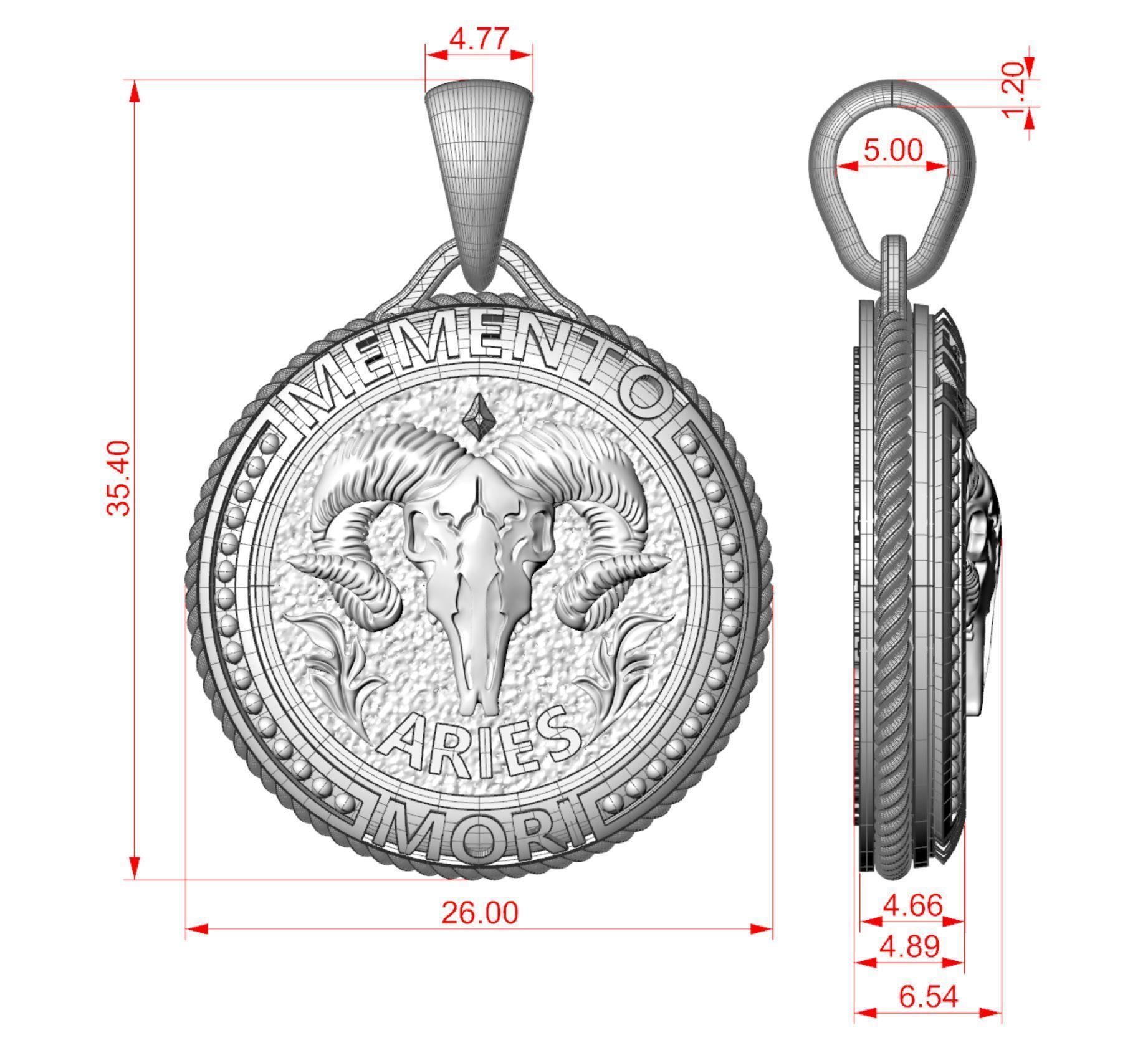 Zodiac skull pendant Aries 3D print model_5