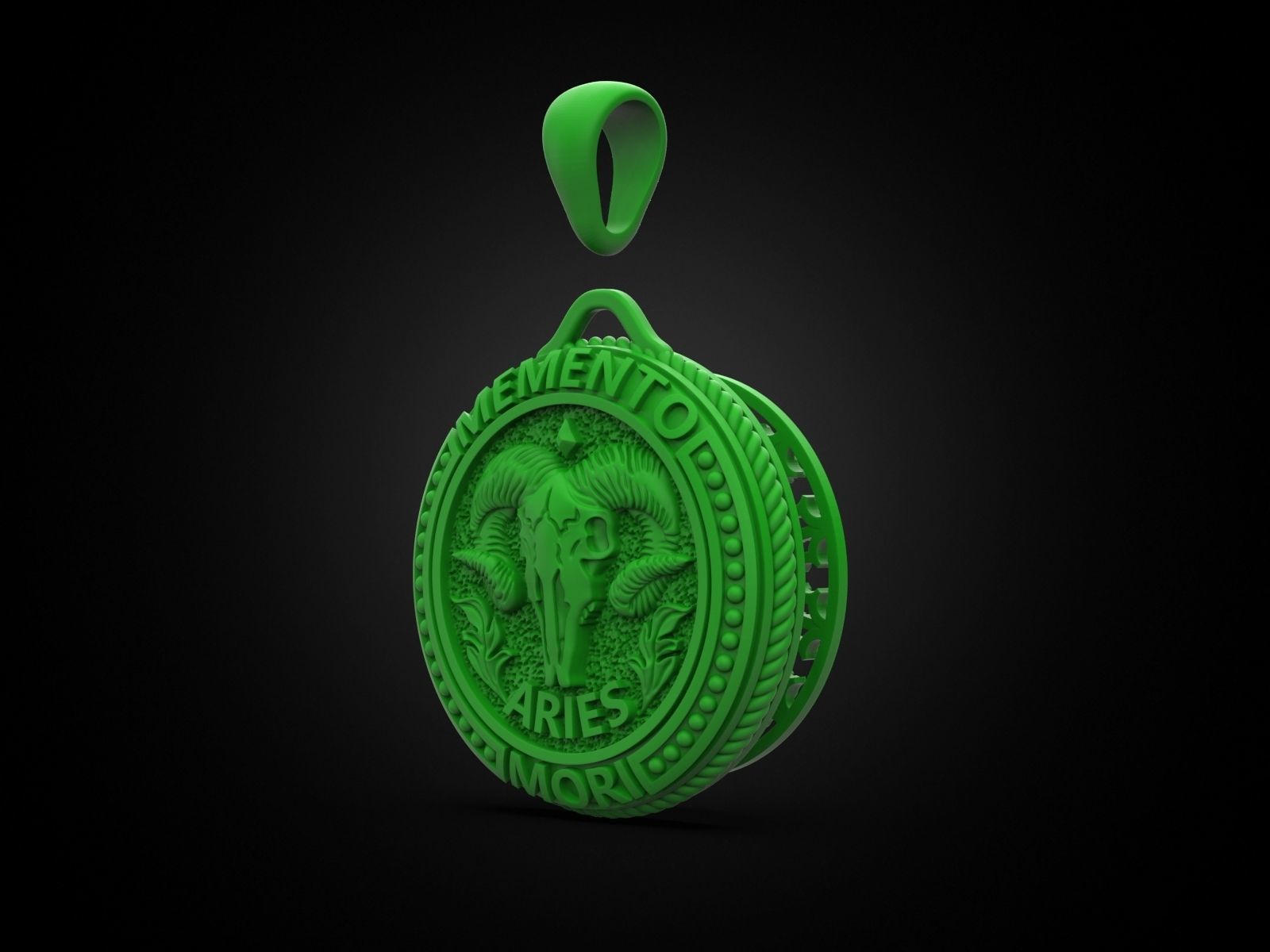 Zodiac skull pendant Aries 3D print model_3