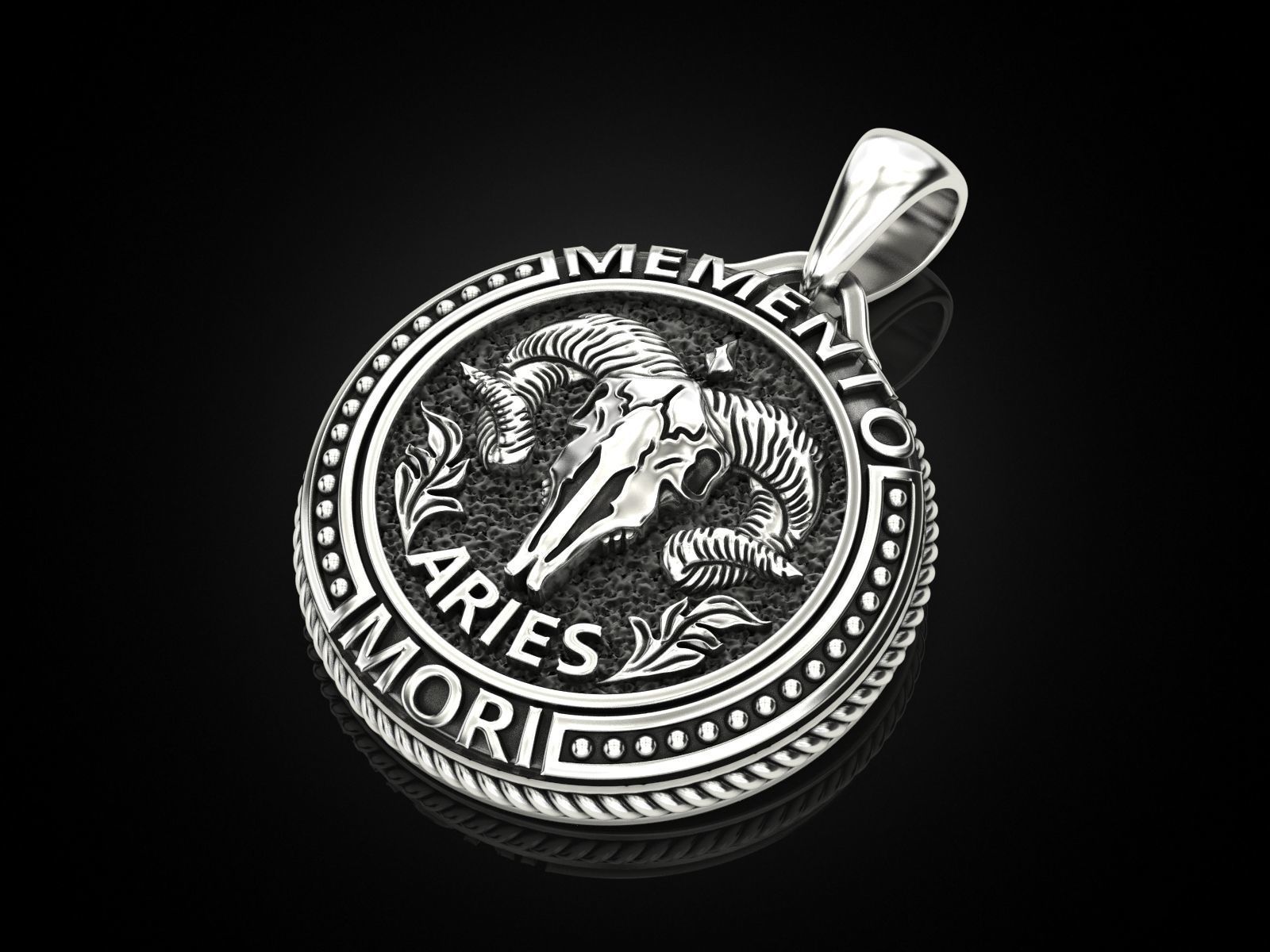 Zodiac skull pendant Aries 3D print model_1