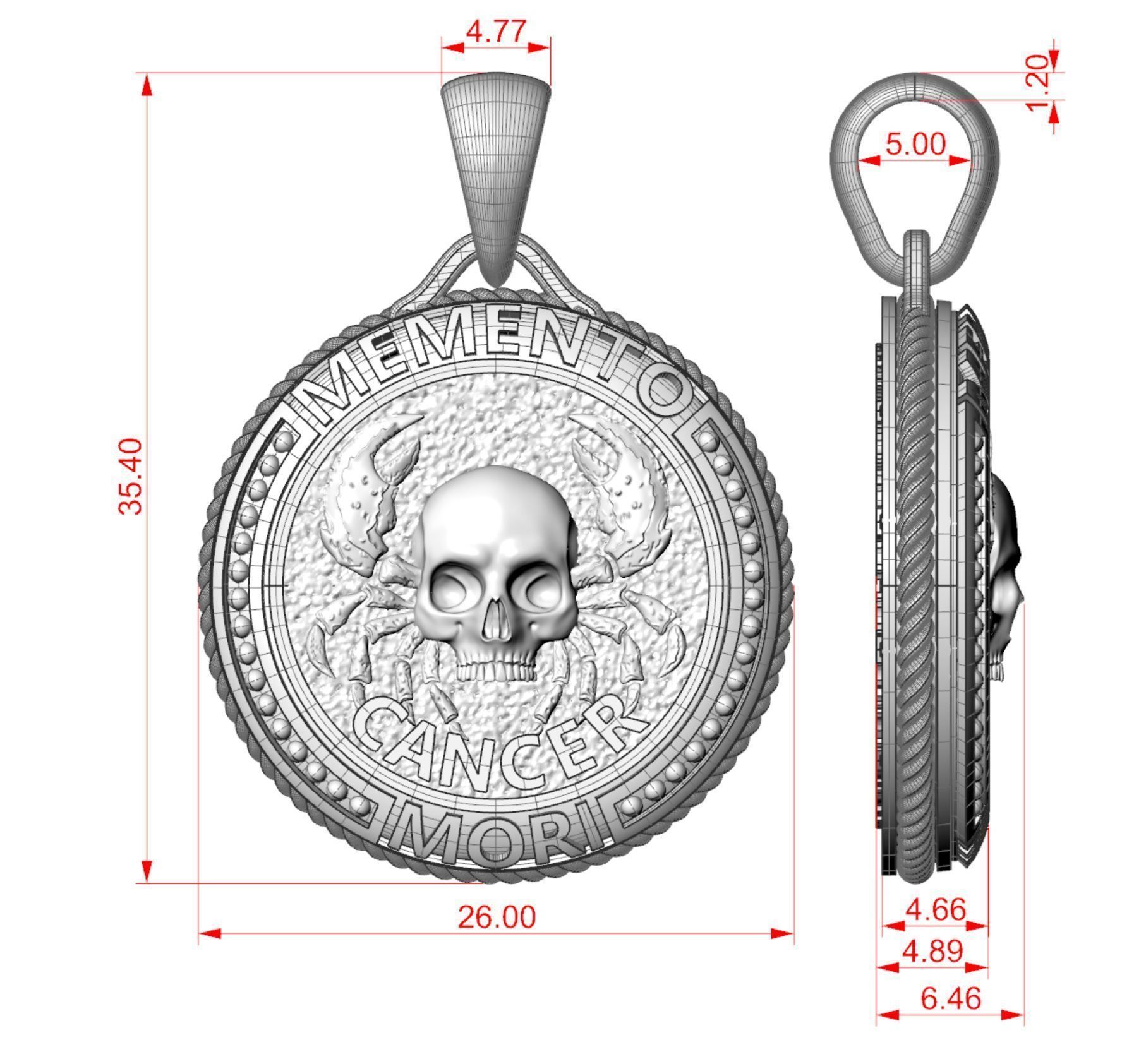 Zodiac skull pendant Cancer 3D print model_5