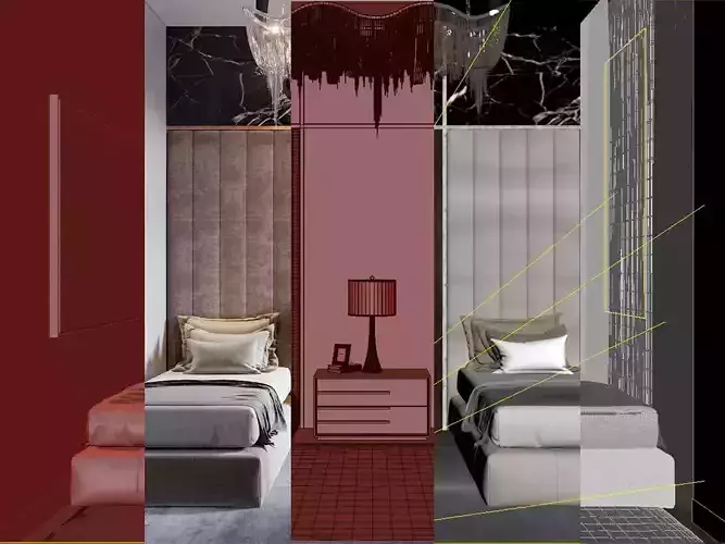 Bedroom interior design 3d scene 