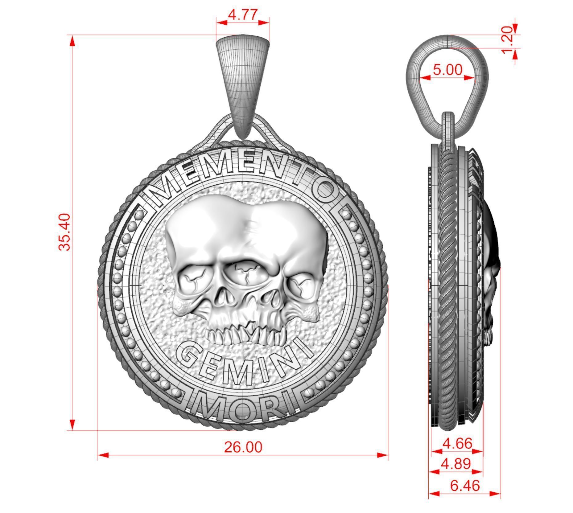 Zodiac skull pendant Gemini 3D print model_5