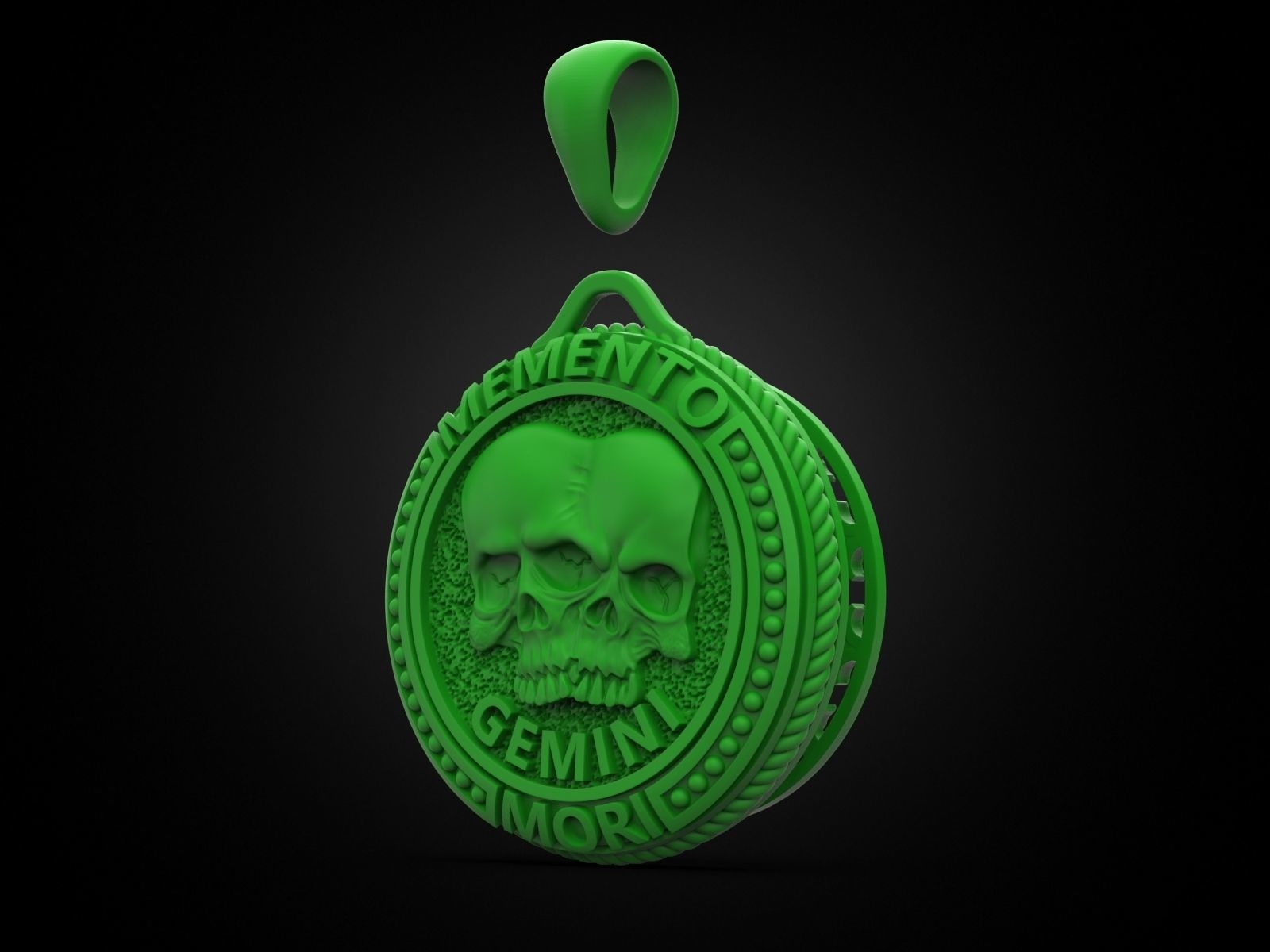 Zodiac skull pendant Gemini 3D print model_3