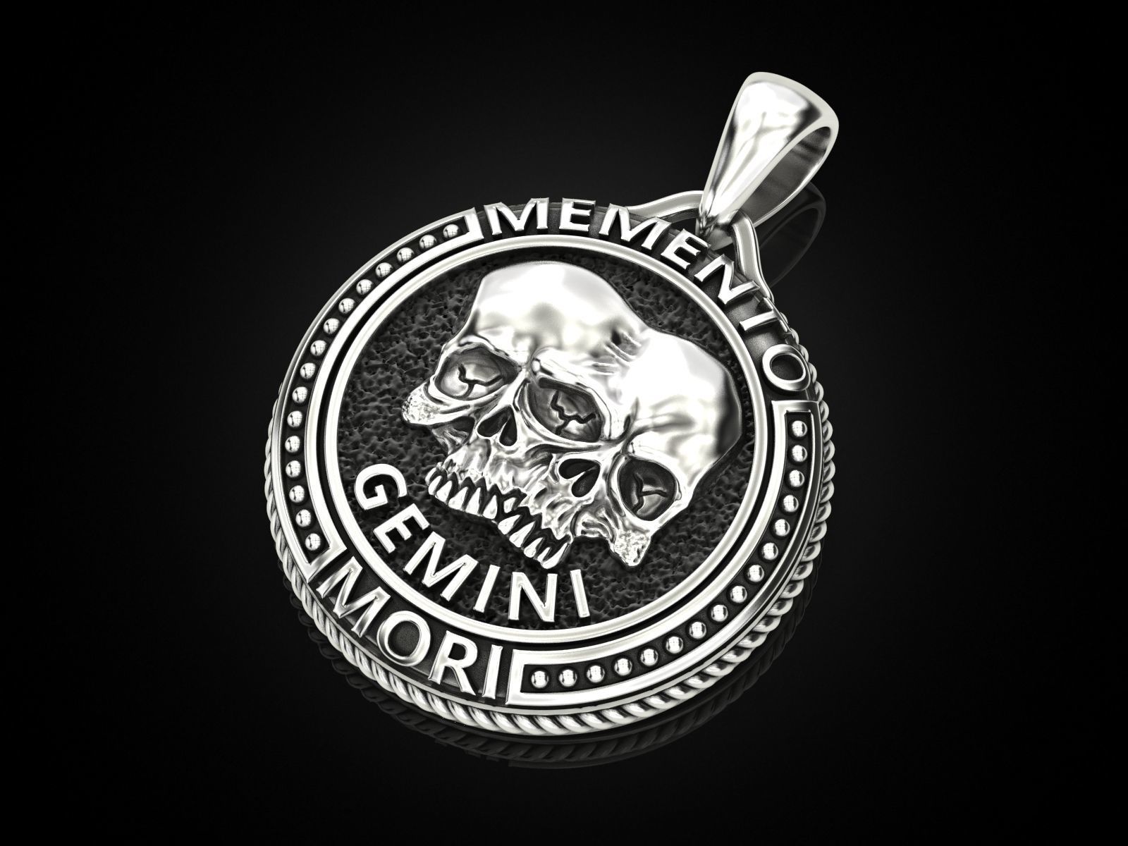 Zodiac skull pendant Gemini 3D print model_1