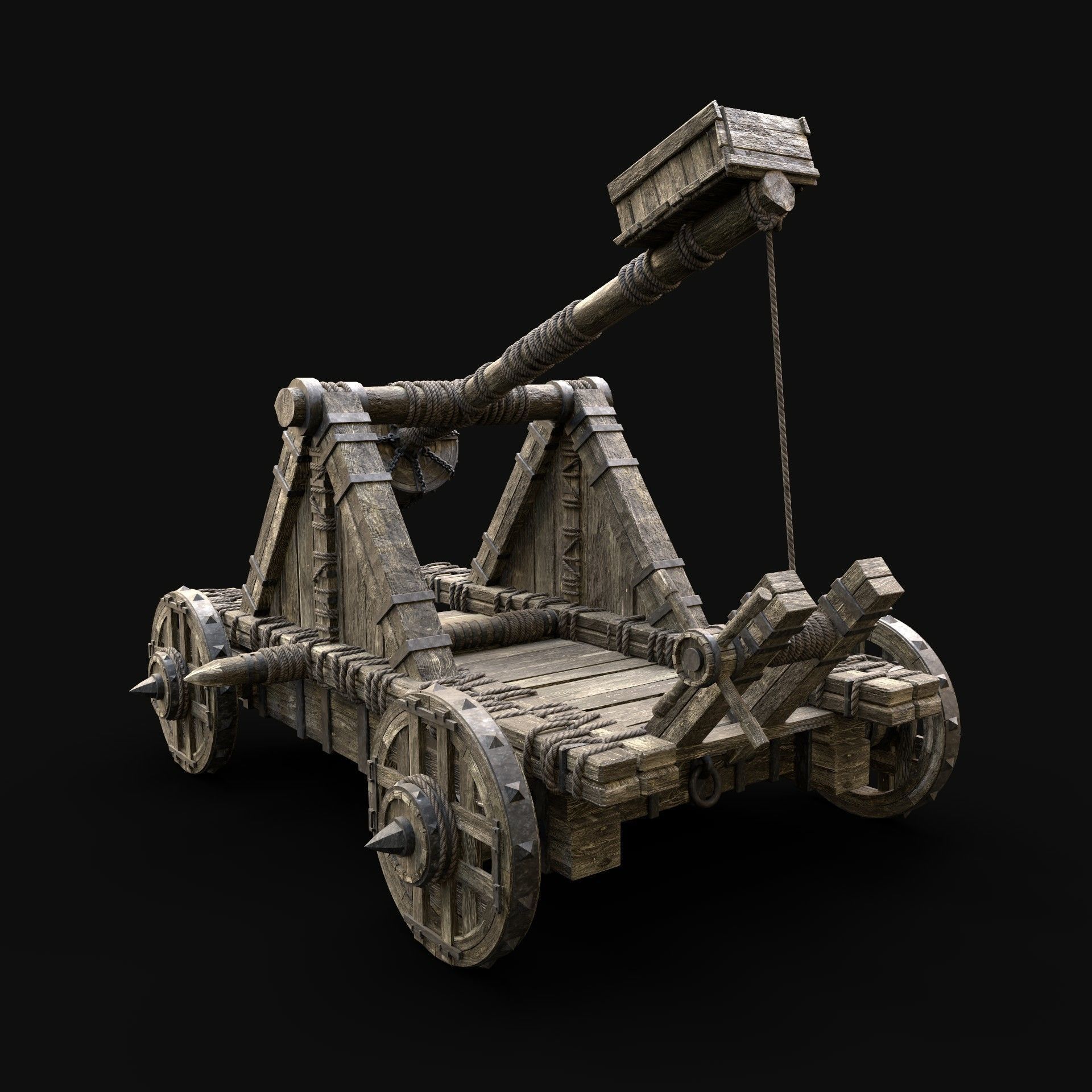 CATAPULT WAR MACHINE MEDIEVAL SIEGE ENGINE WAR BATTLE WEAPON Low-poly 3D model_2