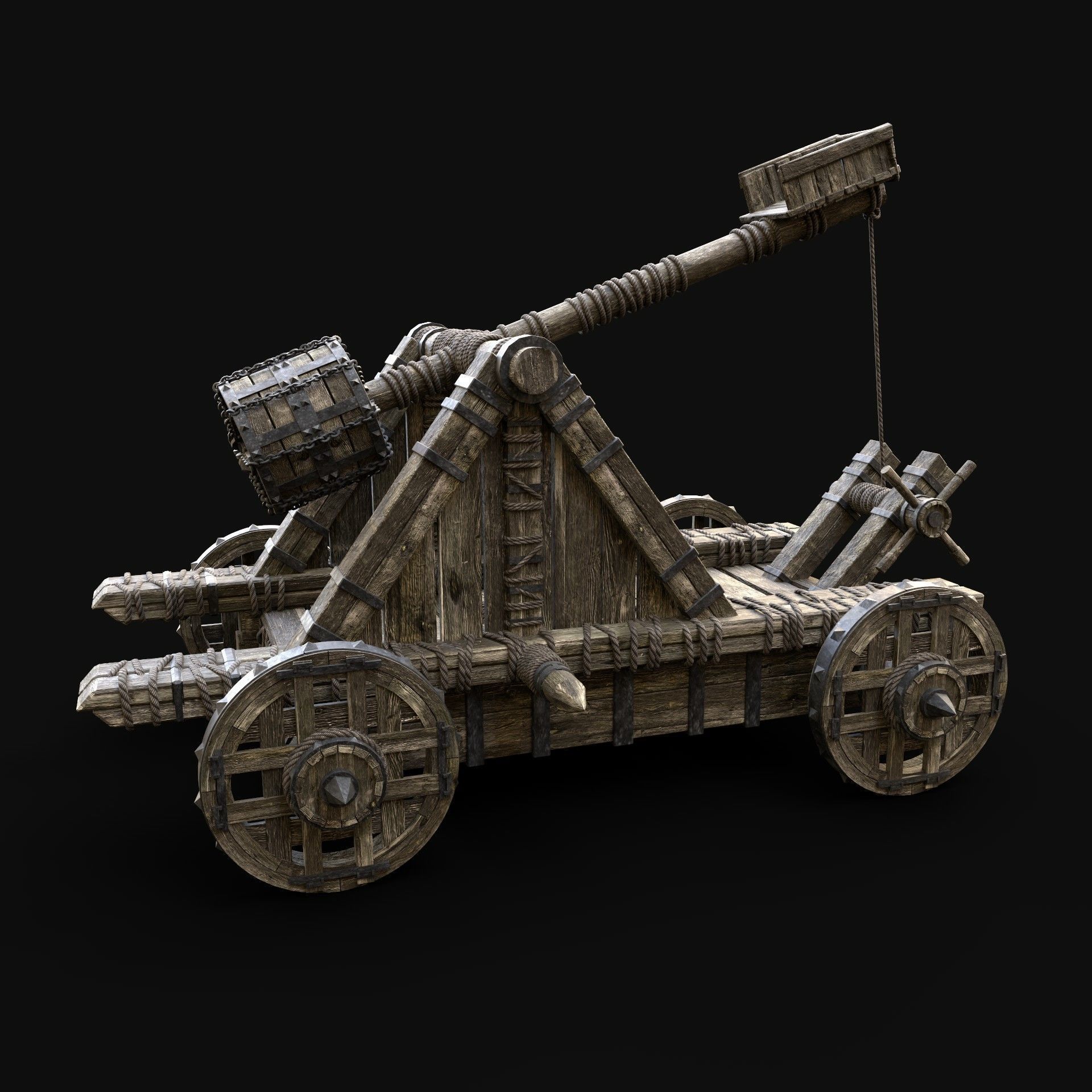 CATAPULT WAR MACHINE MEDIEVAL SIEGE ENGINE WAR BATTLE WEAPON Low-poly 3D model_1